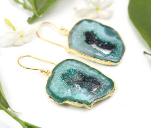 Moda étnica para mujer ágata geoda Druzy rebanada gota pendiente oro galvanizado forma elegante joyería al por mayor India principal latón - Product Image 2