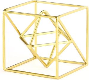 Modern Square Abstract Decorative Iron and Wood <b>Balls</b> Golden <b>Spheres</b> Sculpture for Home Office Table Bookshelf Living Room - Product Image 1