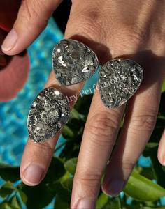 Anillos de Piedras Preciosas de Pirita Natural de Alta Calidad, Anillos de Moda de Piedras Preciosas de Latón Chapado en Plata de Ley al por Mayor, Joyería Impermeable - Product Image 1