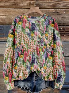 Sudadera de cuello redondo con estampado floral digital 3D para mujer elegante estilo informal para invierno - Product Image 2