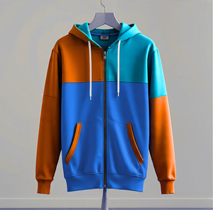 Sweat-shirt à capuche pour homme, coupe classique, tricoté, décontracté, automne, violet, vert, gris, avec poches, design color block - Product Image 2