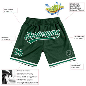 Custom Basketball <b>Shorts</b> Men’s Forest Green White Trim Team Uniforms DIY Logo Stitched Mesh Breathable Gym Training Sportswear - Product Image 2