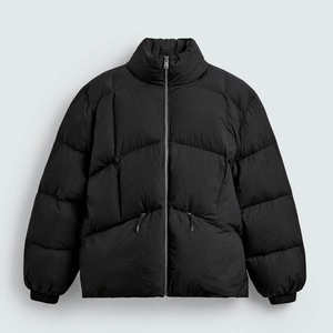 Veste matelassée en duvet de haute qualité, logo personnalisé, hiver chaud, noir, veste gonflée brillante à capuche pour homme - Product Image 4