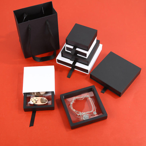 Boîte de présentation de bijoux de luxe personnalisée avec logo, en film PE flottant, vente en gros, boîte d'emballage de bijoux en film PE noir et blanc avec tiroir, en vrac - Product Image 5