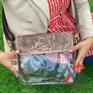 กระเป๋าหนังแบบใสสำหรับสนามกีฬาทำมือลงสีอุปกรณ์หนังแท้ใหม่กระเป๋าสะพายข้างสีใสสำหรับคอนเสิร์ต - Product Image 1