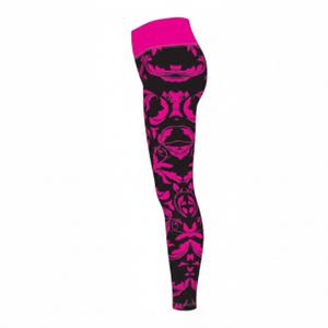 Leggings Estampados de Cintura Alta para Mujer, Pantalones de Yoga Florales Negros y Rosa Intenso, Ropa Deportiva Elástica - Product Image 2