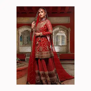 Maxi vestido de seda pakistaní alto para mujer, cuello redondo, manga corta, recto, Kurta, estampado de algodón indio, caftán étnico Salwar Kameez para - Product Image 1