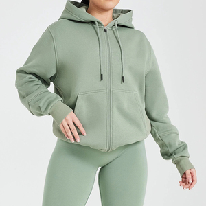 Sweat à capuche oversize zippé pour femme, col montant, léger, en coton, streetwear, écologique, doublé, respirant, pour l'hiver - Product Image 3