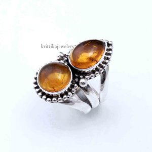 Vente en gros d'anneaux en argent sterling 925 avec sertissage en bézel, pierre précieuse ambre, bijoux unisexes personnalisés, cadeau de fiançailles, de mariage, de fête, style indien - Product Image 2