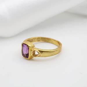 Wholesale <b>Amethyst</b> Faceted Rectangle <b>Ring</b> 18K <b>Gold</b> Brass Plated Religious Style Gemstone Jewelry for Gifts Anniversaries - Product Image 3