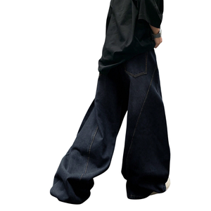 Jean large bleu foncé pour homme 100 % coton, coupe ample décontractée, style streetwear oversize, délavé aux enzymes, vintage - Product Image 2