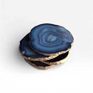 Sous-verres en agate carrée bleue et blanche avec des couches de cristal naturel pour les maisons modernes - Product Image 3