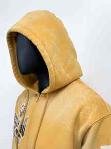 Sudadera con Capucha Personalizada para Hombre, de Algodón Grueso, Estilo Vintage Desgastado, Lavado Ácido, con Cierre y Estampado Gráfico - Product Image 5