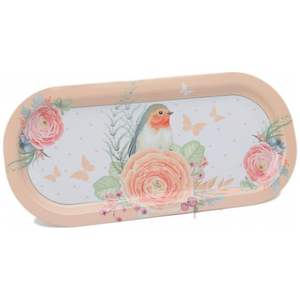 Bandeja DE SERVICIO DE Metal Rectangular antigua de 160x350mm, diseño elegante decorativo de pájaro Rosa Roze para té, café o abastecimiento de pájaros - Product Image 2