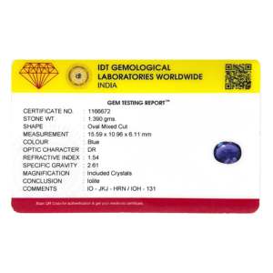 Iolita (Neeli) facetada de 6.95 quilates, gema suelta azul real con tonos violeta, corte ovalado y esmeralda, creada en laboratorio, certificada por IGI - Product Image 4