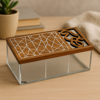 Boîte de rangement rectangulaire de luxe Ramadan Kareem, en bois d'acacia fait main, avec couvercle incrusté de nacre, motif floral, boîte cadeau personnalisable