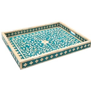 Nueva bandeja de incrustaciones de hueso de diseño decorativo Fabricante y exportador al por mayor Bandeja de servicio de resina hecha a mano de lujo al por mayor - Product Image 5