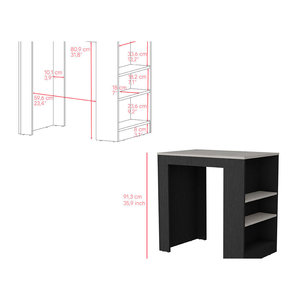 Chariot de cuisine Doyle avec trois étagères latérales, noir/bois de chêne, îlot de cuisine en marbre Ibiza - Product Image 3