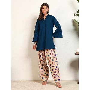 Ensemble coordonné DEEBACO pour femme, kurta en coton multi-tons unis à pois avec pantalon salwar longueur cheville, tenue occidentale - Product Image 6