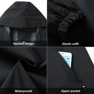 Veste coupe-vent 100% polyester enduite pour homme, imperméable, respirante, col montant, à capuche, fermeture éclair, veste de sport - Product Image 6
