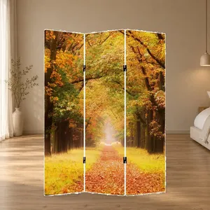 Paravent pliant en toile double face avec motif de sentier forestier jaune doré - Product Image 2