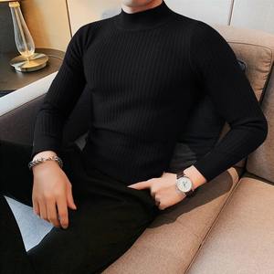 Camiseta de Punto Casual de Lujo para Hombre, 100% Poliéster, Ligera, Manga Larga, Cuello Alto Simulado, Color Sólido, Camiseta Básica, Jersey con Serigrafía - Product Image 2