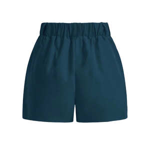 Shorts décontractés pour femmes à taille haute, plissés, avec ceinture, poches latérales, fermeture éclair, séchage rapide, respirants, motif uni, 100% polyester - Product Image 2