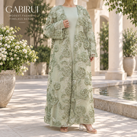 Ensemble 2 pièces pour femmes musulmanes, Abaya de luxe de Dubaï, brodée de fleurs, kimono ouvert avec sous-robe, robe de fête pour l'Aïd, MSL904
