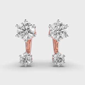 Pendientes de diamantes cultivados en laboratorio redondos de dos piedras, tendencia elegante, oro sólido de 14 quilates para boda o compromiso - Product Image 3