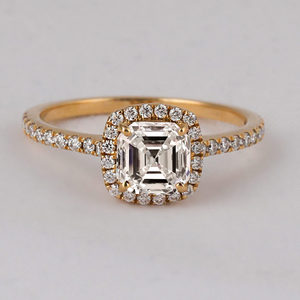 18KT <b>Solid</b> Gold Plated Lab Grown Diamond Asscher Cut Engagement Wedding Ring with Glamorous Lab Created Diamond - Product Image 1
