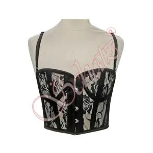 Sheer Lace Underwire Cup Bustier With Satin Trims/ Front Busk And Removable Straps 2024 Customized Hot Selling Corset