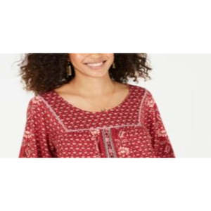 Top da Donna Style Co con Stampa Floreale Rossa, Taglia Petite XL, Colletto Arricciato in Chiffon e Raso Lavorato a Maglia per Ufficio, Primavera/Estate/Autunno - Product Image 2