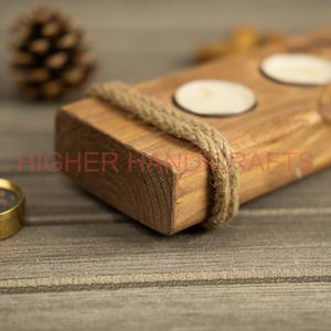 Massive Walnut <b>Tea</b> Light Wooden Candlestick Holder with Three <b>Candles</b> for Christmas Wedding & Festival Decor - Product Image 5