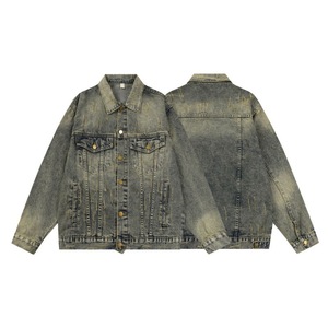 Chaqueta vaquera desteñida antiarrugas para hombre al por mayor, prendas de vestir a la moda con logotipo personalizado para otoño, chaqueta para hombre - Product Image 2
