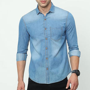 Printemps automne chemises en jean logo personnalisé hommes 100% coton manches intelligentes avec poches avant solide Slim Fit décontracté chemise en jean - Product Image 3