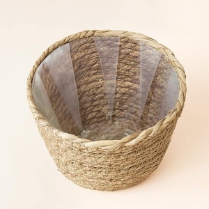 Nouvel article tissé à la main jonc de mer planteur panier Vintage sculpté à la main couverture élégante pour plante Pots de fleurs doublures en plastique jardin - Product Image 3