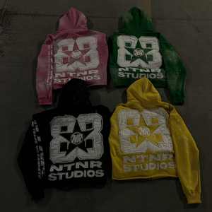 Chándal con Capucha para Hombre, Estilo Holgado, Bordado Desgastado, Teñido, Decolorado por el Sol, Forrado de Felpa de Poliéster/Algodón, para Invierno, Venta al Por Mayor - Product Image 1