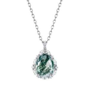 Collier Jeulia en argent sterling avec agate mousse taille poire, bijoux de mariage vintage - Product Image 1