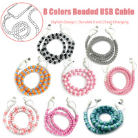 Câble de charge USB 4-en-1 à motif écossais avec perles, cordon de données décoratif coloré et tendance