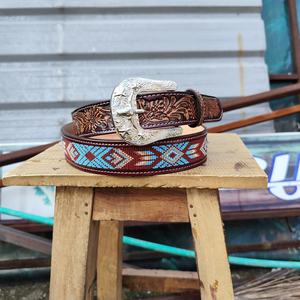 New Arrival Genuine Leather Western Hand Tooled and Hand Painted Floral <b>Belts</b> Real Handmade Tooled Leather Unisex Waist <b>Belts</b> - Product Image 2