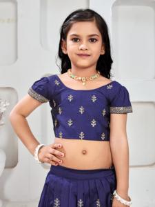 Shoryam Fashion, style Bollywood, ensemble de robe longue ethnique pour filles, Lehenga Choli bleu marine, bord festonné, pour fête et cérémonie - Product Image 5