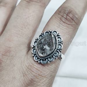 Bijoux en pierre brute bague pour femme diamant Herkimer brut naturel pierre précieuse pierre de naissance bague bohème fête bague en argent Sterling 925 - Product Image 2