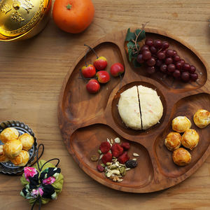 Plato de teca ecológico con diseño Floral elegante, bandeja de aperitivos multicompartimento, técnica grabada para cafetería, comedor - Product Image 4