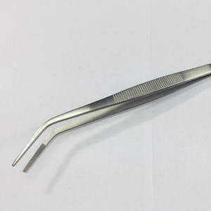 Chef placage pince à épiler en acier inoxydable argent Angle pince à épiler de cuisine régulière salade nourriture décoration pince à épiler culinaire - Product Image 1