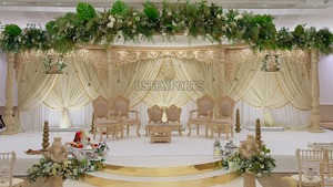 Mariage hindou de luxe Ensemble de chaises Mandap hindou meilleure qualité Ensemble de chaises Vidhi de mariage sculptées en bois blanc doré Fabricants USA - Product Image 5