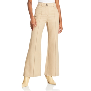 Pantaloni Palazzo Svasati Beige da Donna Lvir Taglia S Vita Alta Traspiranti con Bottoni Decorativi Stile Etnico Casual per Ufficio Effetto Lavato Colorato - Product Image 1