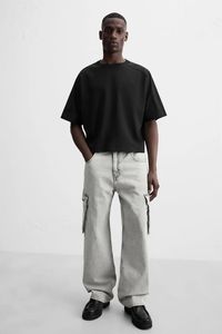 ZRA กางเกงยีนส์ทรงหลวมสำหรับผู้ชาย, กางเกงยีนส์ทรงหลวมสำหรับใส่เล่นสเก็ตผ้าฝ้ายโอเวอร์ไซส์สำหรับ100% - Product Image 5