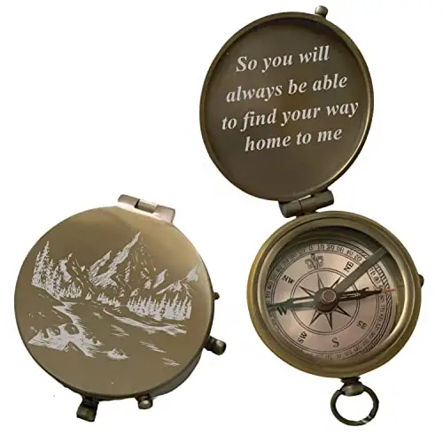 Outdoor Compass Nautical Brass Quote poetery Compass with chain in wood box Handmade gift Brass Compass Antique With Shi