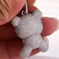 Pendentif Ours Dansant Glaçé en Argent 925 Plaqué Or avec Moissanite VVS, Style Hip Hop Tendance, Bijou Dessin Animé Mignon, Cadeau Unisexe