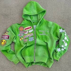 เสื้อฮู้ดดี้สตรีทแวร์ปี 2026 ผลิตตามสั่ง พร้อมป้ายปักโลโก้แบบกำหนดเอง ผ้าเฟรนช์เทอร์รี่ ล้างสีแบบแอซิดวอช ลายนูน ซิปหน้า สำหรับผู้ชาย - Product Image 5